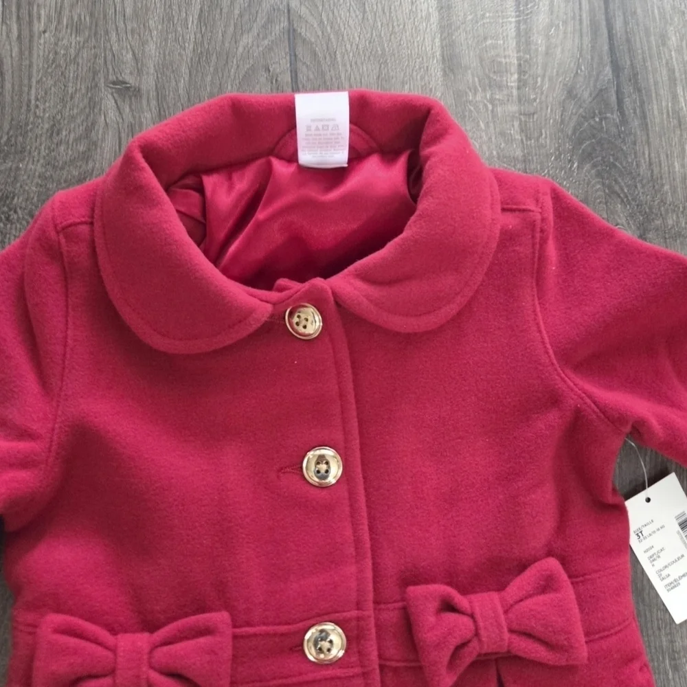 Gymboree Red Pea Coat with Bow Details Size 3t NWT